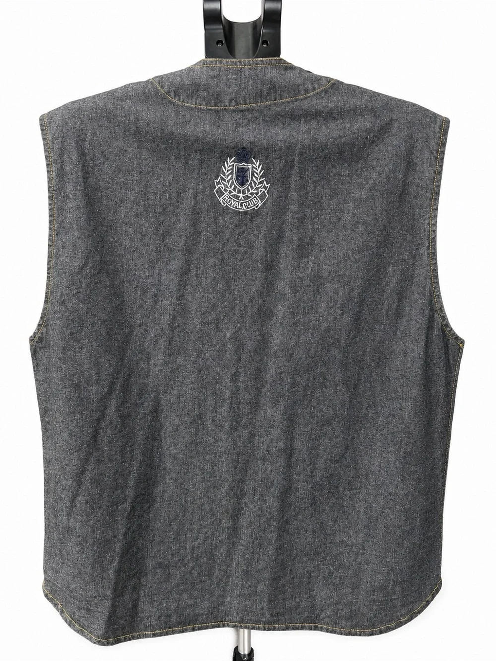 Duck Head Men's Gray Denim Utility Vest with Yellow Contrast Stitching